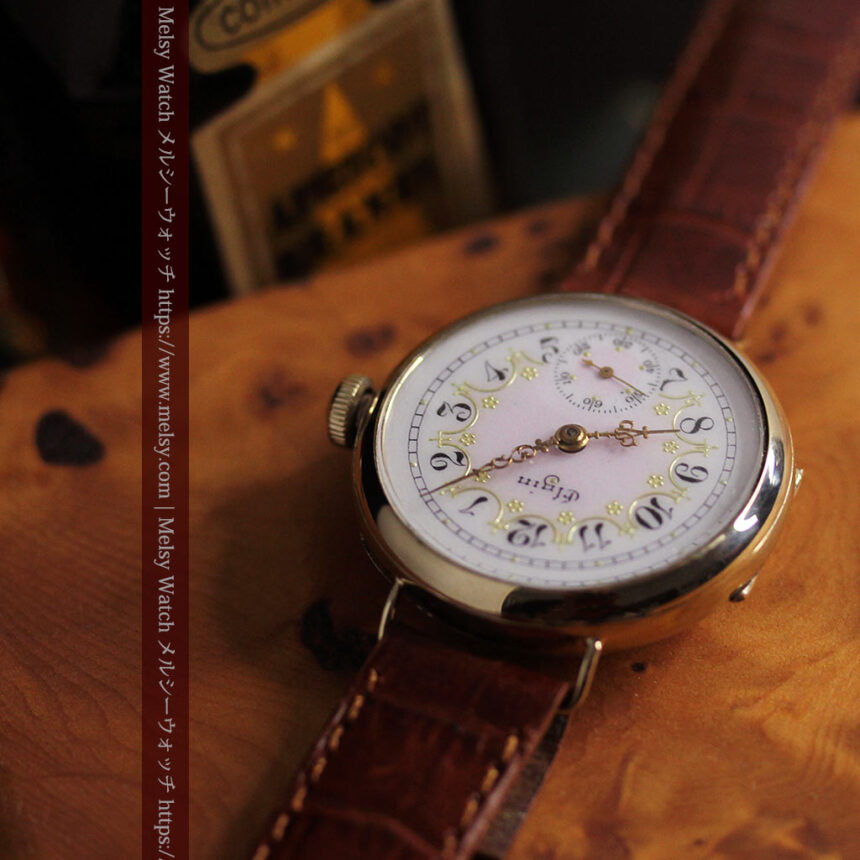 エルジン アンティーク腕時計 淡い桃色と金の文字盤 【1904年頃】-W1542-4