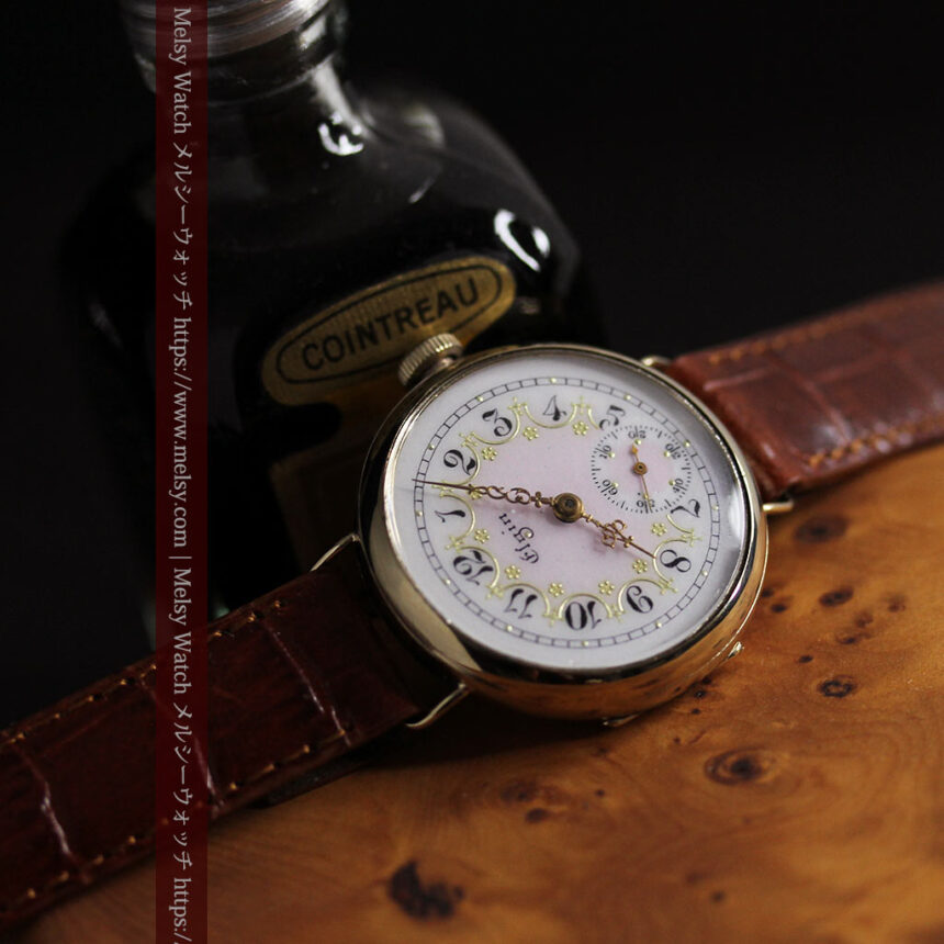 エルジン アンティーク腕時計 淡い桃色と金の文字盤 【1904年頃】-W1542-5