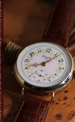 エルジン アンティーク腕時計 淡い桃色と金の文字盤 【1904年頃】-W1542-6