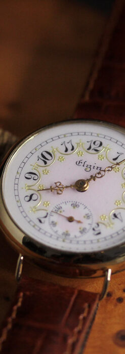 エルジン アンティーク腕時計 淡い桃色と金の文字盤 【1904年頃】-W1542-6