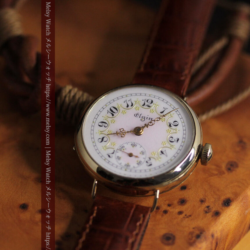 エルジン アンティーク腕時計 淡い桃色と金の文字盤 【1904年頃】-W1542-6