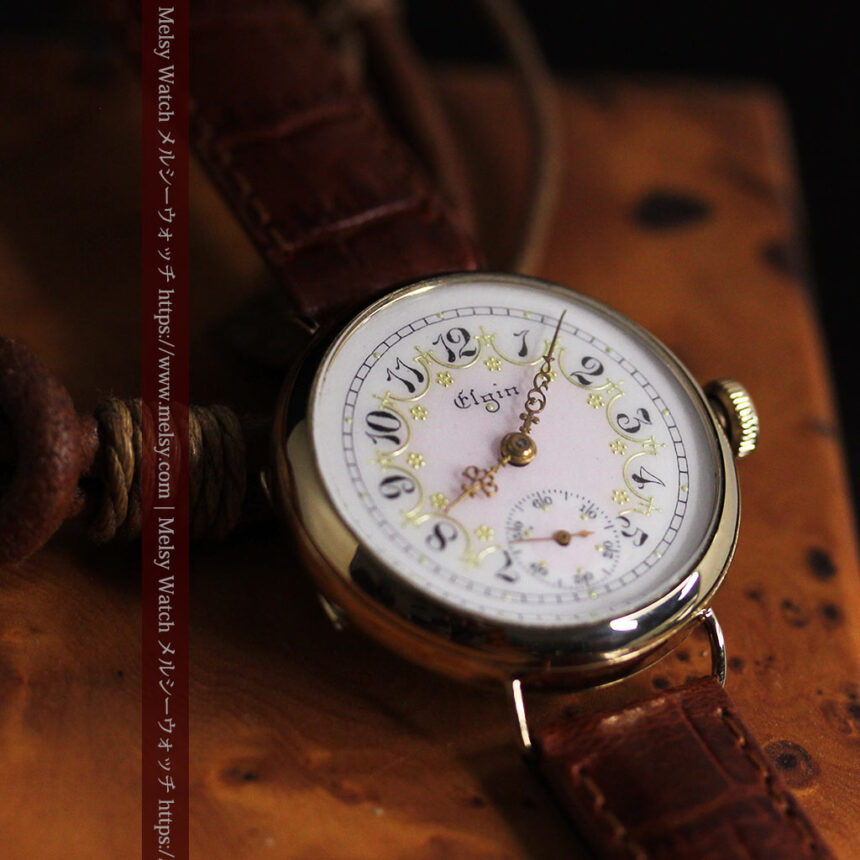 エルジン アンティーク腕時計 淡い桃色と金の文字盤 【1904年頃】-W1542-7