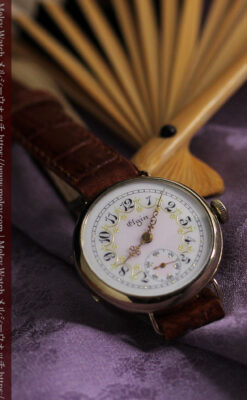 エルジン アンティーク腕時計 淡い桃色と金の文字盤 【1904年頃】-W1542-8