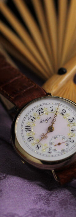 エルジン アンティーク腕時計 淡い桃色と金の文字盤 【1904年頃】-W1542-8