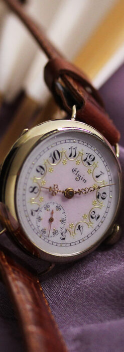エルジン アンティーク腕時計 淡い桃色と金の文字盤 【1904年頃】-W1542-9
