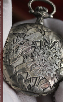 シーマ 趣きある力強い彫りの銀無垢アンティーク懐中時計 【1920年頃】-P2313-9