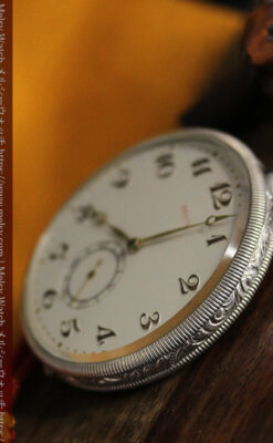 品のある幾何学模様 ゼニスの銀無垢懐中時計 【1914年頃】-P2314-10