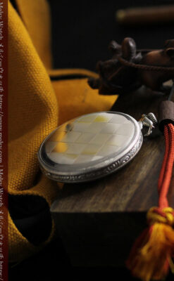 品のある幾何学模様 ゼニスの銀無垢懐中時計 【1914年頃】-P2314-12