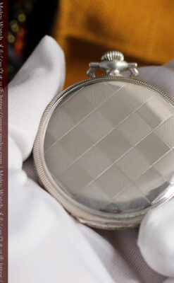 品のある幾何学模様 ゼニスの銀無垢懐中時計 【1914年頃】-P2314-15