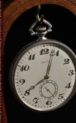 品のある幾何学模様 ゼニスの銀無垢懐中時計 【1914年頃】-P2314-16