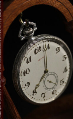 品のある幾何学模様 ゼニスの銀無垢懐中時計 【1914年頃】-P2314-17