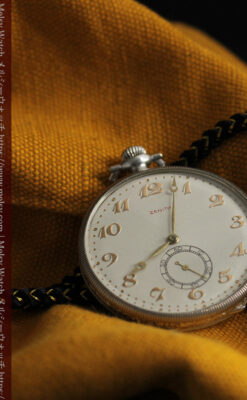 品のある幾何学模様 ゼニスの銀無垢懐中時計 【1914年頃】-P2314-4