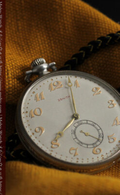 品のある幾何学模様 ゼニスの銀無垢懐中時計 【1914年頃】-P2314-5