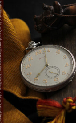 品のある幾何学模様 ゼニスの銀無垢懐中時計 【1914年頃】-P2314-8