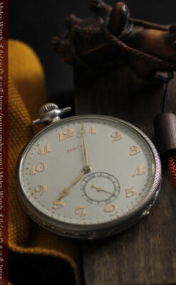 品のある幾何学模様 ゼニスの銀無垢懐中時計 【1914年頃】-P2314-9