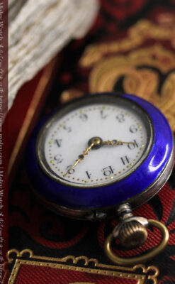 青いエナメル 銀無垢アンティーク懐中時計 【1890年頃】-p2316-10