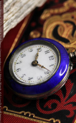 青いエナメル 銀無垢アンティーク懐中時計 【1890年頃】-p2316-11