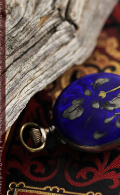 青いエナメル 銀無垢アンティーク懐中時計 【1890年頃】-p2316-12