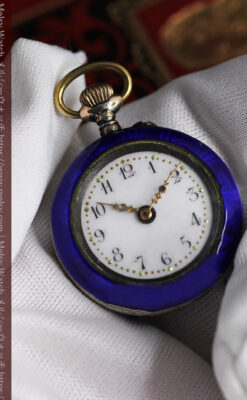 青いエナメル 銀無垢アンティーク懐中時計 【1890年頃】-p2316-13