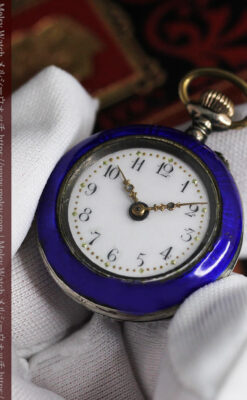 青いエナメル 銀無垢アンティーク懐中時計 【1890年頃】-p2316-14