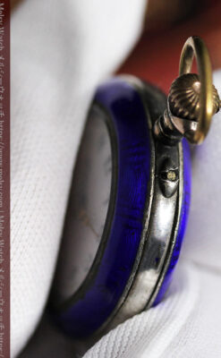 青いエナメル 銀無垢アンティーク懐中時計 【1890年頃】-p2316-15