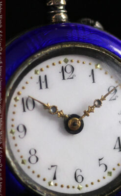 青いエナメル 銀無垢アンティーク懐中時計 【1890年頃】-p2316-2