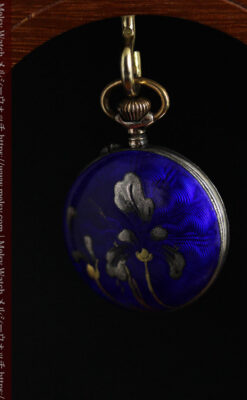 青いエナメル 銀無垢アンティーク懐中時計 【1890年頃】-p2316-6