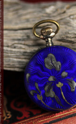 青いエナメル 銀無垢アンティーク懐中時計 【1890年頃】-p2316-7