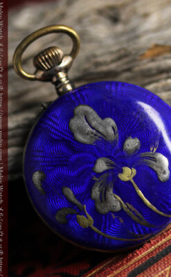 青いエナメル 銀無垢アンティーク懐中時計 【1890年頃】-p2316-8