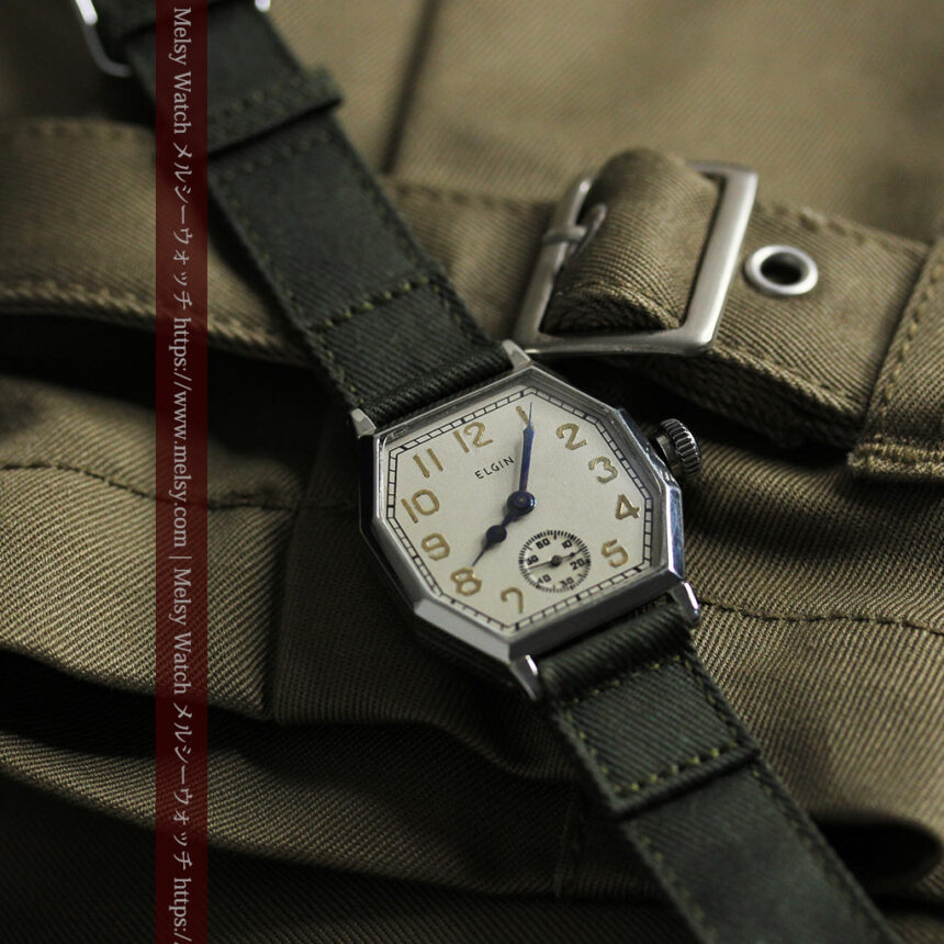 縦長八角形 エルジンのアンティーク腕時計 【1929年頃】-W1549-1