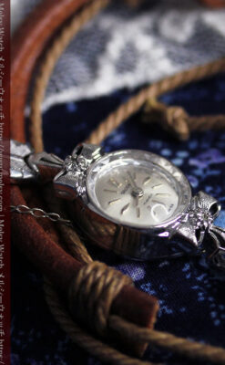 グリュエン 可愛いリボン飾りのアンティーク腕時計 【1950年頃】-W1550-10