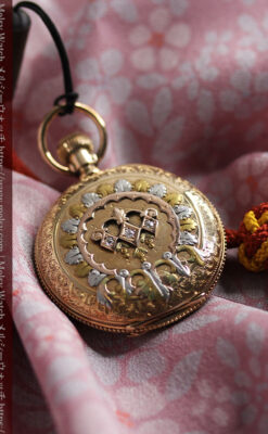 ウォルサム 14金無垢アンティーク懐中時計 翠玉とダイヤモンド 【1893年製】-P2146-12