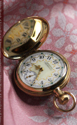 ウォルサム 14金無垢アンティーク懐中時計 翠玉とダイヤモンド 【1893年製】-P2146-13