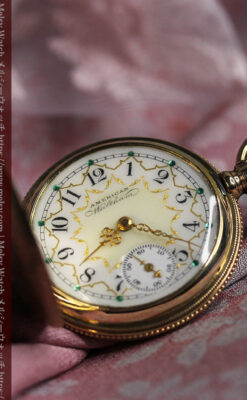 ウォルサム 14金無垢アンティーク懐中時計 翠玉とダイヤモンド 【1893年製】-P2146-14