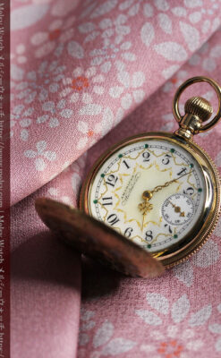 ウォルサム 14金無垢アンティーク懐中時計 翠玉とダイヤモンド 【1893年製】-P2146-19