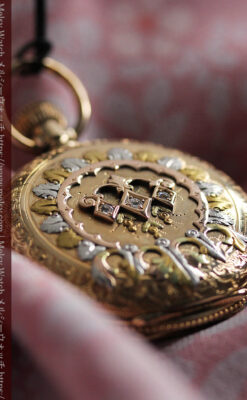 ウォルサム 14金無垢アンティーク懐中時計 翠玉とダイヤモンド 【1893年製】-P2146-3