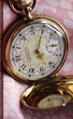 ウォルサム 14金無垢アンティーク懐中時計 翠玉とダイヤモンド 【1893年製】-P2146-6