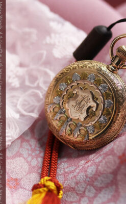 ウォルサム 14金無垢アンティーク懐中時計 翠玉とダイヤモンド 【1893年製】-P2146-7