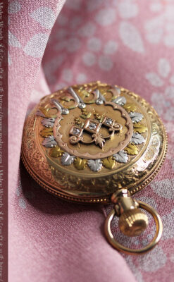 ウォルサム 14金無垢アンティーク懐中時計 翠玉とダイヤモンド 【1893年製】-P2146-9