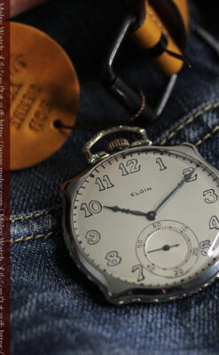エルジン 特許を得た特殊な形のアンティーク懐中時計 【1927年製】-P2318-1