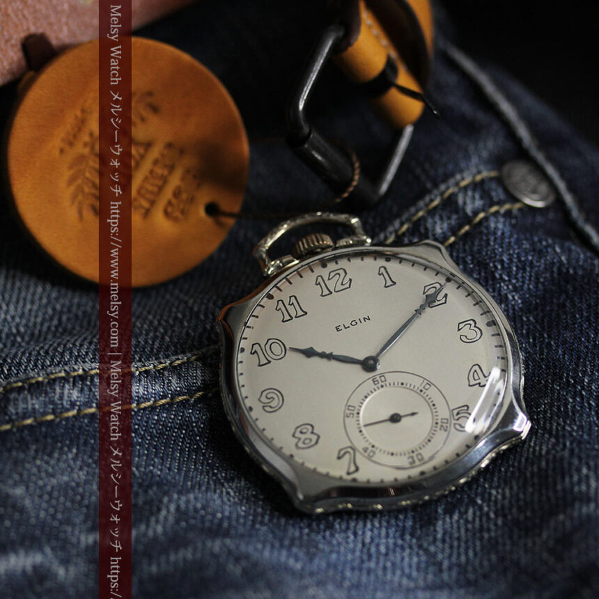 エルジン 特許を得た特殊な形のアンティーク懐中時計 【1927年製】-P2318-1