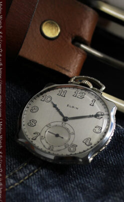 エルジン 特許を得た特殊な形のアンティーク懐中時計 【1927年製】-P2318-2