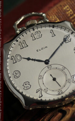 エルジン 特許を得た特殊な形のアンティーク懐中時計 【1927年製】-P2318-6