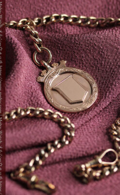 金無垢アンティーク懐中時計チェーン 盾の飾り 【1919年頃】-c0415-12