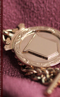 金無垢アンティーク懐中時計チェーン 盾の飾り 【1919年頃】-c0415-15