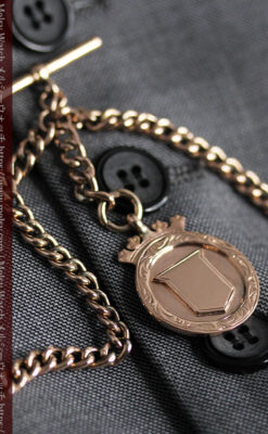 金無垢アンティーク懐中時計チェーン 盾の飾り 【1919年頃】-c0415-5