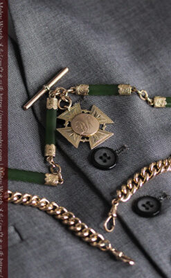 装飾されたグリーンストーン 金無垢アンティーク懐中時計チェーン 【1900年頃】-C0444-10