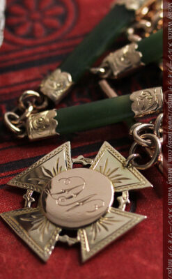 装飾されたグリーンストーン 金無垢アンティーク懐中時計チェーン 【1900年頃】-C0444-19