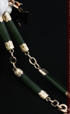 装飾されたグリーンストーン 金無垢アンティーク懐中時計チェーン 【1900年頃】-C0444-27