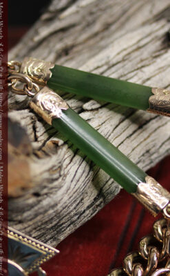 装飾されたグリーンストーン 金無垢アンティーク懐中時計チェーン 【1900年頃】-C0444-6